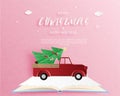 Merry Christmas and Happy new year greeting card in paper cut style. Vector illustration Christmas celebration background. Royalty Free Stock Photo
