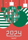 Merry Christmas and Happy New Year 2024 of greeting card, poster, holiday cover. Modern Christmas poster design for 2024. Royalty Free Stock Photo