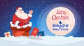 Merry Christmas And Happy New Year Greeting Card With Santa Claus Chimney Winter Holidays Banner Concept Royalty Free Stock Photo