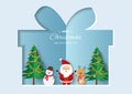 Merry Christmas and Happy new year greeting card,Santa Claus with friends happy on soft blue paper art background Royalty Free Stock Photo