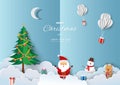 Merry Christmas and Happy new year greeting card,Santa Claus with friends happy on winter background Royalty Free Stock Photo