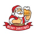 merry christmas and Happy new year greeting card with santa holding craft beer mug. Royalty Free Stock Photo