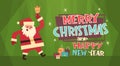 Merry Christmas And Happy New Year Greeting Card Santa And Present Boxes Winter Holidays Concept Banner