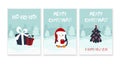Merry Christmas and Happy New Year greeting card set with cute penguin, gifts, pine tree and hand drawn lettering Royalty Free Stock Photo