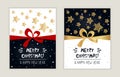 Merry Christmas and Happy New Year greeting card set with golden stars and hand drawn lettering Royalty Free Stock Photo