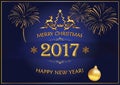 Merry Christmas, Happy New Year 2017 greeting card Royalty Free Stock Photo