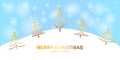 Merry Christmas and Happy new Year greeting card with Christmas tree and falling snow. Winter landscape Royalty Free Stock Photo