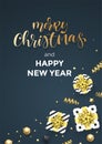 Merry Christmas and Happy New Year greeting card vector background template of golden calligraphy text. Vector Christmas gifts, go Royalty Free Stock Photo