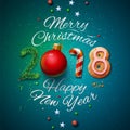 Merry Christmas and Happy New Year 2018 greeting card Royalty Free Stock Photo