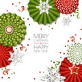 Christmas, New Year greeting card. Vector paper stars and snowflakes in green, red colors. Design for banner, poster. Royalty Free Stock Photo