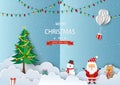 Merry Christmas and Happy new year greeting card,winter landscape with cute cartoon Santa Claus and friends celebrate party on Royalty Free Stock Photo