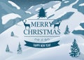 Merry Christmas and Happy New Year greeting card. Winter landscape with snow trees. Vector Royalty Free Stock Photo