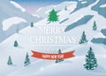 Merry Christmas and Happy New Year greeting card. Winter landscape with snow trees. Vector Royalty Free Stock Photo