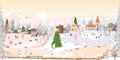 Merry Christmas or Happy New year 2022 greeting card with Winter night wonderland landscape background with people and polar bear Royalty Free Stock Photo