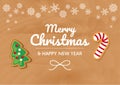 Merry Christmas and Happy New Year greeting card wooden background and snowflakes vector Royalty Free Stock Photo