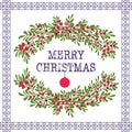 Merry christmas and happy new year greeting card wreath white vector background