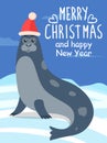 Merry Christmas Greeting Card with Sea Calf Seal