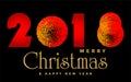 Merry Christmas 2018 and happy new year 2019 greeting text design in gold colored icon on abstract black background Royalty Free Stock Photo