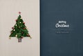 Merry Christmas and happy new year greetings in vertical top view dark blackboard with natural eco decorated christmas Royalty Free Stock Photo
