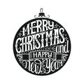 Merry Christmas and Happy New Year. Hand draw lettering. Christmas poster or card. Vector illustrations Royalty Free Stock Photo