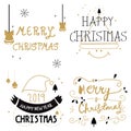 Merry Christmas. Happy New Year, 2019- 2020. Hand drawing doodle  illustration and typography set Vector line art logo,  lettering Royalty Free Stock Photo
