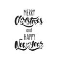 Merry Christmas and Happy New Year. Hand drawn calligraphy text. Holiday typography design. Black and white Christmas card. Royalty Free Stock Photo