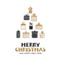 Merry Christmas and Happy New Year hand drawn card. Vector vintage illustration. Royalty Free Stock Photo
