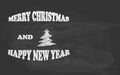 Merry Christmas and Happy New Year hand drawn chalk sketch on a blackboard Royalty Free Stock Photo