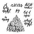 Merry Christmas and Happy New Year hand drawn lettering design elements