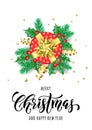 Merry Christmas and Happy New Year hand drawn quote calligraphy for holiday greeting card background template. Vector Christmas tr Royalty Free Stock Photo