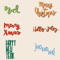 Merry Christmas. Happy New Year. Handwritten brush lettering, Typography set. Celebration, graphic.Vector illustration Royalty Free Stock Photo