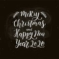 Merry Christmas and Happy New Year 2020 - handwritten lettering calligraphy for postcard, invitation, print, poster, banner, web