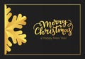 Merry Christmas and Happy New Year handwritten seasonal greetings. Winter holidays postcard made of a premium black paper and