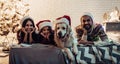 Family with dog on New Year`s Eve Royalty Free Stock Photo