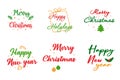 Merry Christmas and Happy New Year, happy holidays, typographic emblems set. logo, text design. Lettering for banners, greeting