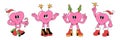 Merry Christmas and Happy New year hearts characters in trendy groovy retro cartoon style. Royalty Free Stock Photo