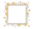 Elegant golden and silver snowflake frame background Royalty Free Stock Photo