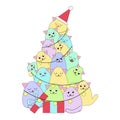 Merry Christmas and Happy New Year. Holiday cat christmas tree in cartoon style and pastel colors. Vector concept Royalty Free Stock Photo