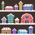 Merry christmas happy new year holiday celebration concept cute colorful houses in winter season snowy town greeting Royalty Free Stock Photo