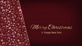 Merry Christmas and happy new year holiday greeting card, invitation. Xmas luxury graphic. Gold text on red background. Vector Royalty Free Stock Photo