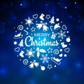 Merry Christmas and happy new year holiday greeting card. Xmas design elements on blue bokeh background. Vector christmas Royalty Free Stock Photo