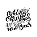 Merry Christmas and Happy New Year. Holiday modern dry brush ink lettering for greeting card. Vector illustration.