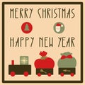Merry Christmas and Happy New Year. Holiday train with presents