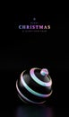 Merry christmas and happy new year holographic ball on black vertical background. 3D rendering of glossy white christmas ball in