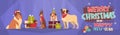 Merry Christmas And Happy New Year Horizontal Banner With Dogs Wearing Santa Hats Winter Holidays Greeting Card