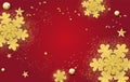 Merry Christmas and Happy New Year horizontal banner.Red tone background with Glitter ribbon realistic gold snowflakes.Paper cut Royalty Free Stock Photo