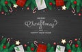 Merry Christmas and Happy New Year horizontal Web Banner Template. Festive Decoration with fir branches, gifts, candy cane Royalty Free Stock Photo