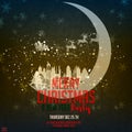 Merry Christmas and Happy New Year. Illustration with the moon and medieval city and Santa Claus on the glitter night sky Royalty Free Stock Photo