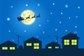 Merry Christmas and Happy New Year. Illustration of Santa Claus on the sky coming to City Royalty Free Stock Photo