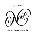 Merry Christmas and Happy New Year Joyeux Noel et Bonne Annee hand drawn calligraphy modern lettering text for French Christmas, N